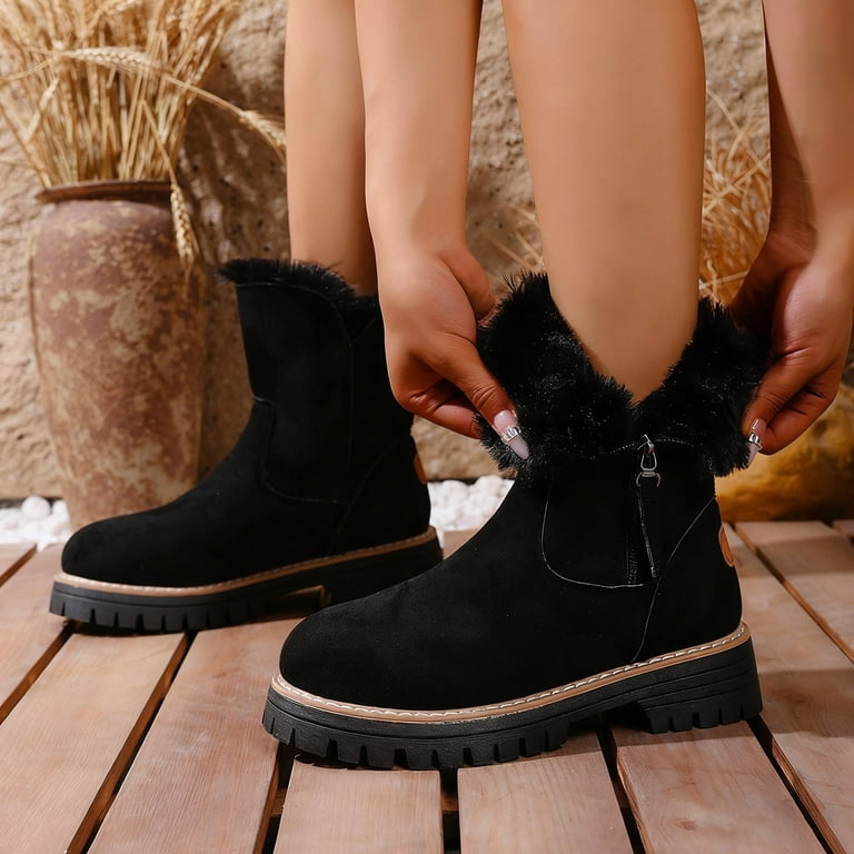 Gyexs Womens Mid-Calf Snow Boots Winter Warm Furry Boots