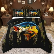Homewish Pike Fish Bedding Comforter Set,Rustic Camouflage Print Twin Comforter Sets,Country Farmhouse Lodge Bedding Set For Boys Teens,Luxury Bedroom Decor Reversible,2pcs