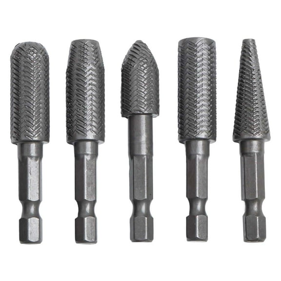 5Pcs Hex Shank Rotary Steel File Drill Bits Burrs Grinding Grooved Sanding Engraving Power Tool Parts 1/4" Hex (6.35Mm)