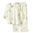 thumbnail image 2 of VISALY Pajama Sets for Women Cotton Sleepwear Floral Print Matching Pajama Set 3/4 Sleeve Tops Loose Fit Pants Soft Nigthwear Comfy Loungewear Leisure Suit Green M, 2 of 3
