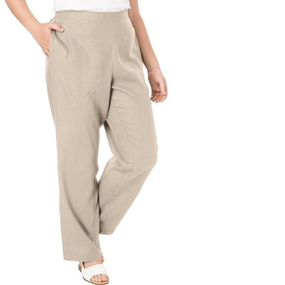 Woman Within Plus Size Petite Straight Leg Linen Pant