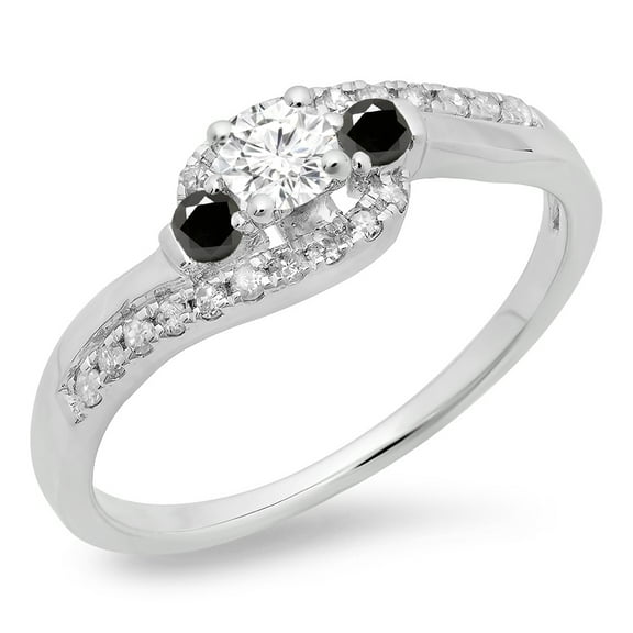 Dazzlingrock Collection 0.50 Carat (ctw) 14K Black & White Diamond Bridal 3 Stone Engagement Ring 1/2 CT, White Gold, Size 8.5