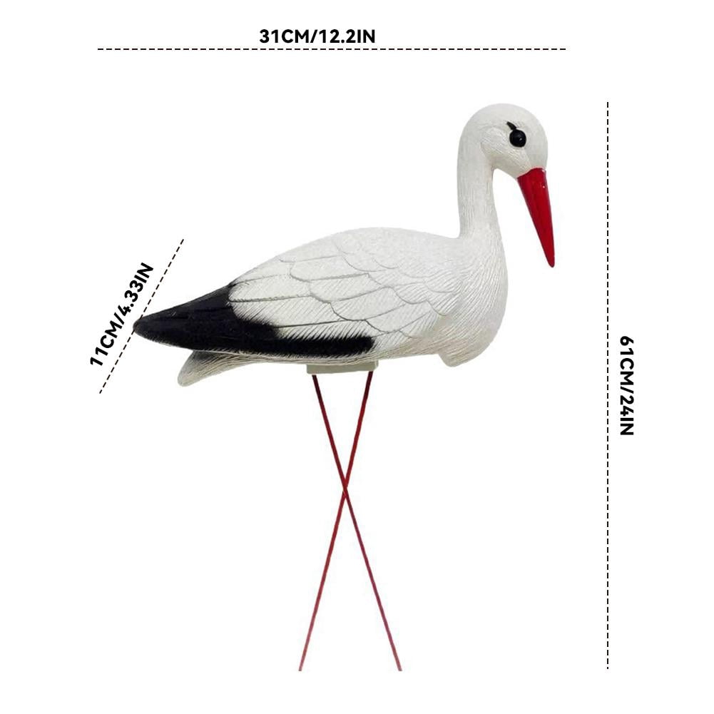 White Stork Garden Sculpture, PE Outdoor Decoration Bird Figurine with Stable Stand, Realistic 3D Design for Lawn, Garden & Pond, Weather-Resistant Ornament