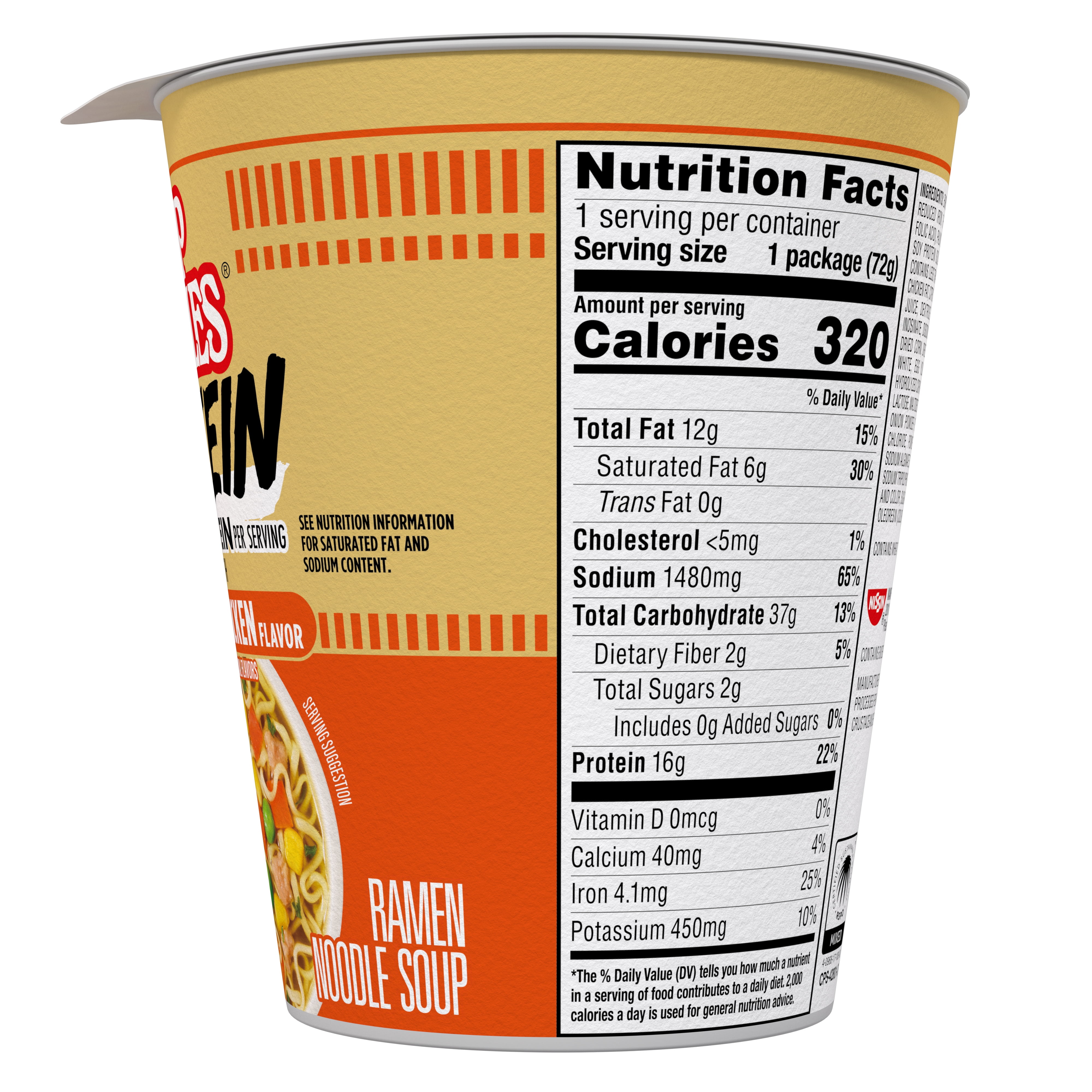 Nissin Cup Noodles Protein Ramen, Chicken Flavor with Bone Broth, 16g Protein, 2.54 Ounce Cup