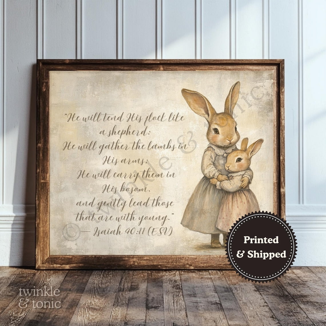 Bible Verse Bunny Rabbit Room Decor Baby Nursery Vintage Christian Scriptureed Shipped Wall Art