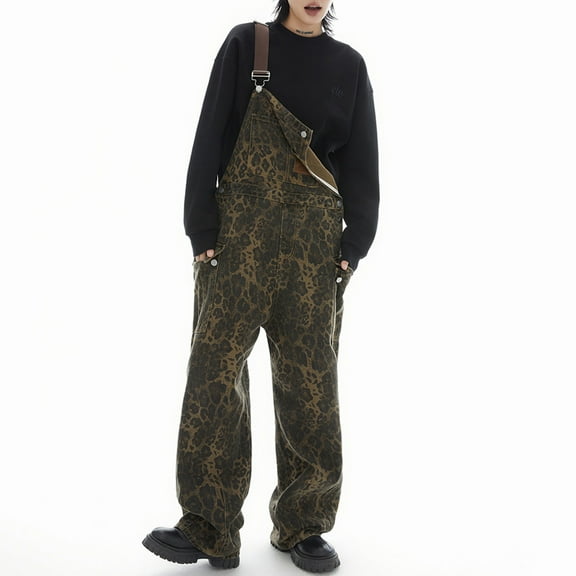 Jean Jumpsuits For Women Boho Overalls Casual Long Denim Bib Loose Women's Rompers with Pockets 2025 Brown M