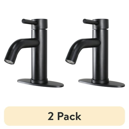 (2 pack) Better Homes & Gardens Elmont Single Handle Bathroom Sink Faucet, Matte Black, Includes Push Pop-Up Drain