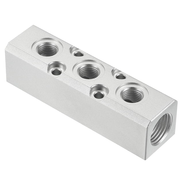 Uxcell Colector de aire de 3 vías y 5 puertos G1/4" para manguera de aire en línea color plata