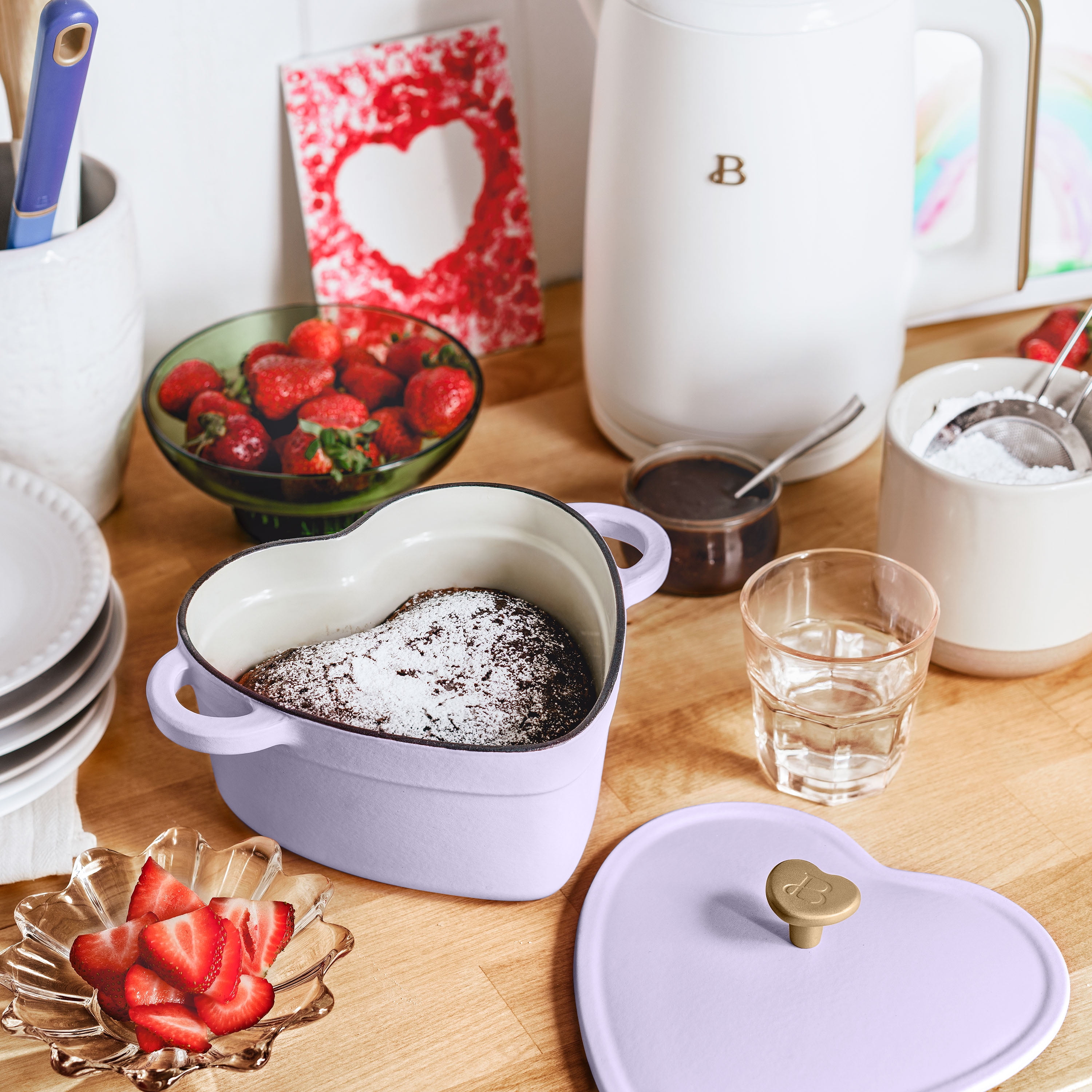 Beautiful 2QT Cast Iron Heart Dutch Oven, Lavender by Drew Barrymore