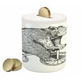 thumbnail image 1 of Bicycle Piggy Bank, Circus Bear on a Bicycle Sketchy Illustration Monochrome Funny Animal, Ceramic Coin Bank Money Box for Cash Saving, 3.6" X 3.2", Charcoal Grey and White, by Ambesonne, 1 of 4