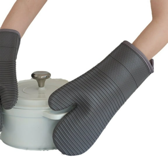 2 Counts Ribbed Soft Silicone Oven Mitt Set, 7"x13", Milkshake