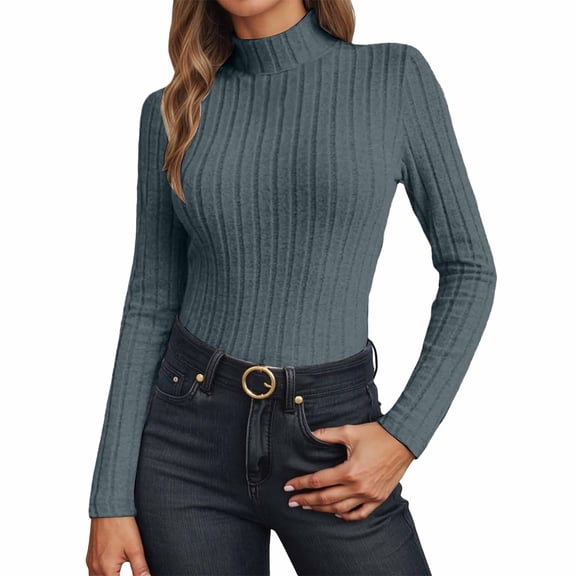 Sweaters for Women Turtleneck Long Sleeve Solid Ribbed Knitted Pullover Tops Soft Thermal Slim Fit Business Casual Blouses