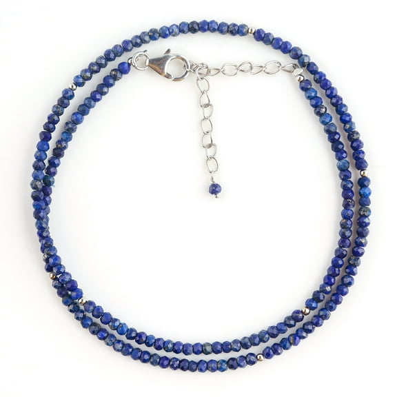 Natural Lapis Lazuli Stone Full Beaded Handmade Necklace For Women, Crystals and Healing Stones, Birthstone Jewelry, Rhodium Plated 925 Sterling Silver Chain 18 inch, Birthday Gift for Her