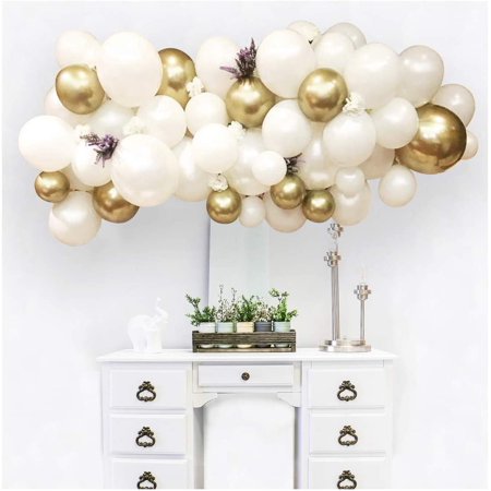 100 Pcs Chrome Pearl White & Metallic Gold Latex Balloons Arch ...