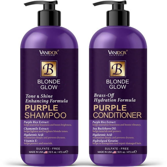 Vanidox Sulfate Free Brass Toning Purple Shampoo And Conditioner Set For Blondes Brown Highlighted Or Bleached Hair Purple Shampoo For Blondes Infused With Purple Rice Extract (16 Fl Oz Each)