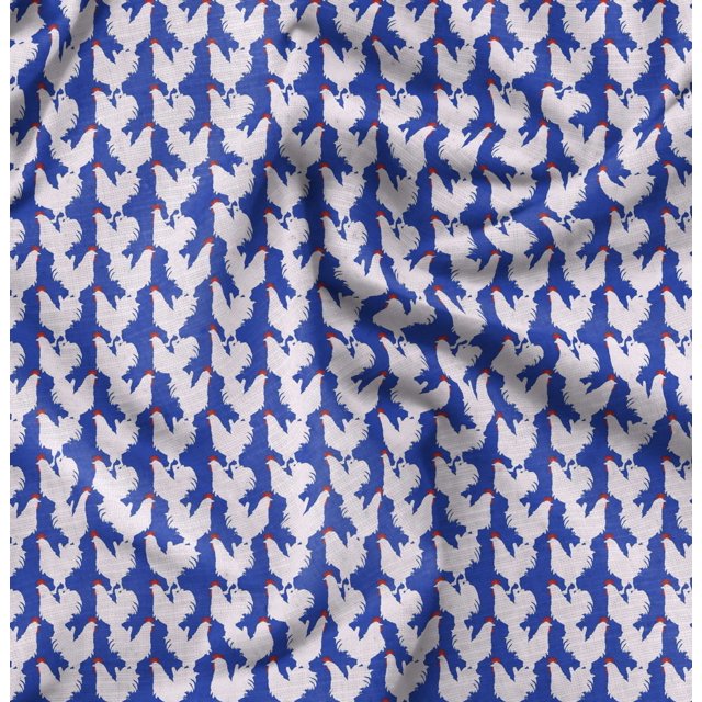 Soimoi Blue polyester Crepe Fabric Hen Bird Decor Fabric Printed Yard 52 Inch Wide