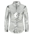 thumbnail image 2 of VSSSJ Button Down Shirts for Men Slim Fit Sequin Contrast Color Foil Long Sleeve Collared Shirt Blouse Fashion Disco Nightclub Party T-Shirts Silver L, 2 of 5