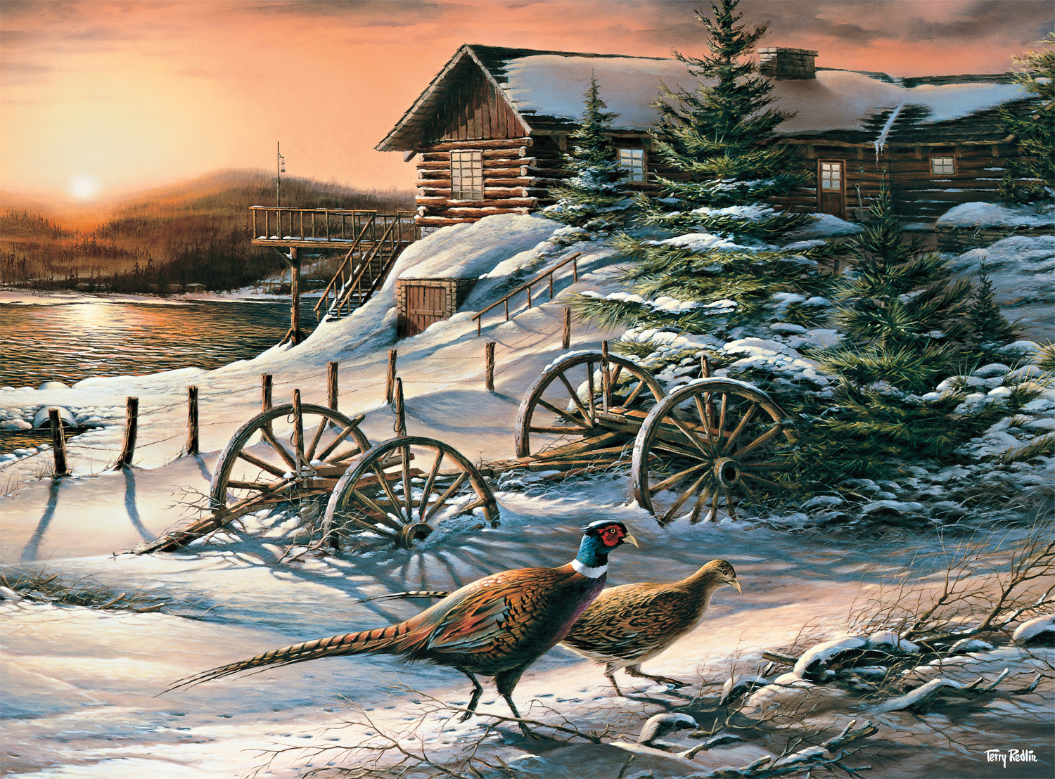 Buffalo Games 1000-Piece Terry Redlin Peaceful Evening Pheasants Interlocking Jigsaw Puzzle