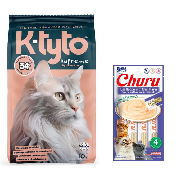 K-tyto 10 Kg + Churu Atún con Almeja Sobre con 4 Tubos de 14 g