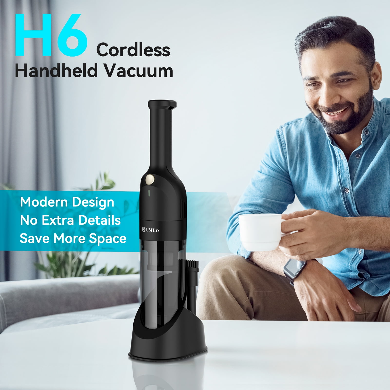 UMLo H6 Handheld Vacuum Cordless, Portable Vacuum Cleaner with 10000PA Suction, 2600mAh Rechargeable Vacuum Cleaner for Home Pet
