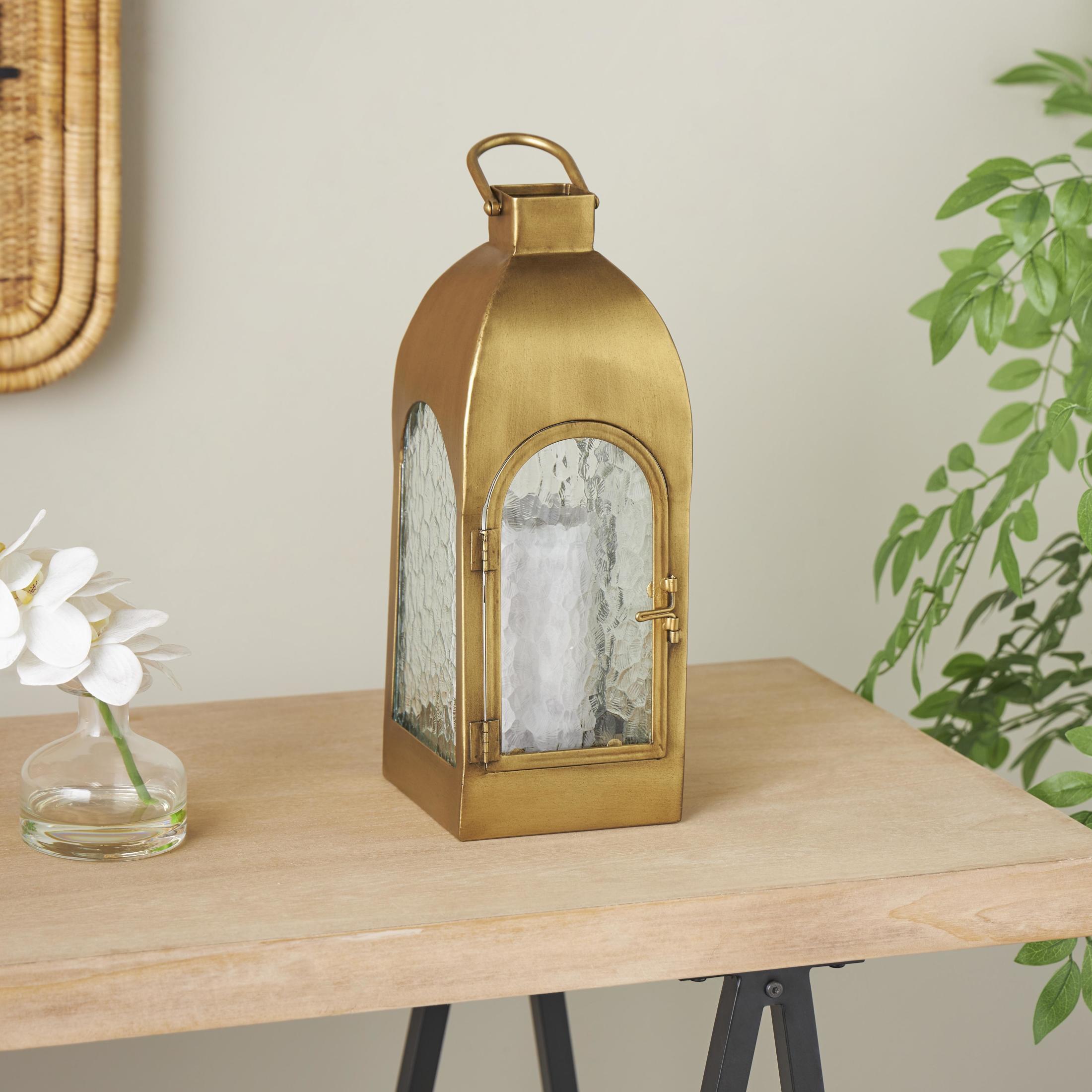 DecMode Gold Metal Arched Candle Lantern with Top Handle