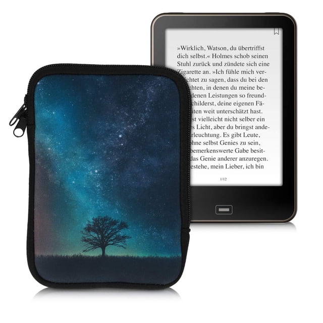 Funda para lector de libros electrónicos kwmobile, neopreno, tamaño 6, con correa para la muñeca, azul/gris/negro
