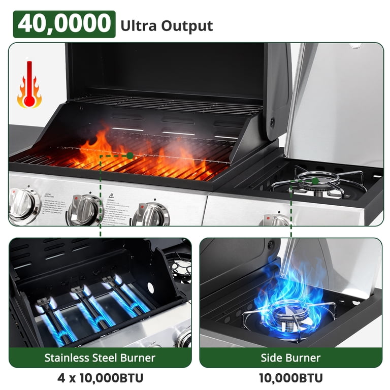 Seizeen Gas Grill, 3-Burner Propane BBQ with 40,000 BTU, Side