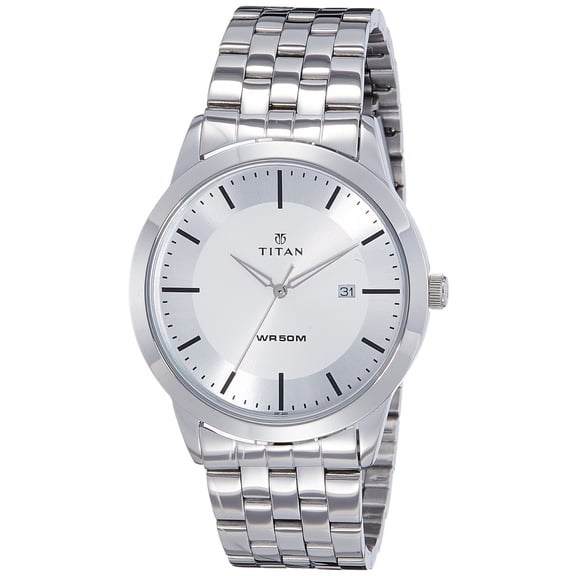Titan Stainless Steel Analog Silver Dial Mens Watch-Nl1584Sm03/Np1584Sm03, Band Color:Silver