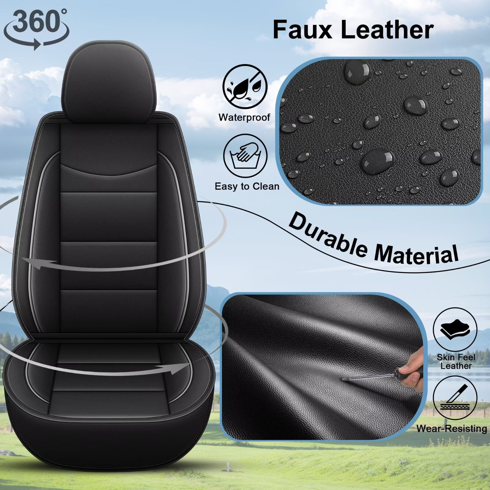 DIKSOAKR Car Seat Cover Fit for Toyota RAV4 2013-2025 2026,Waterproof Leather Automotive Seat Protector Cushion Accessories(Black,Front Seats)