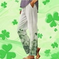 thumbnail image 2 of QATAINLAV St Pattys Day Women's Holiday Wide Leg Pants 2025 Summer Comfy Lightweight Linen Beach Pants Casual Elastic Waist Yoga Pants with Pockets Green XXXXL Holiday Sales, 2 of 6