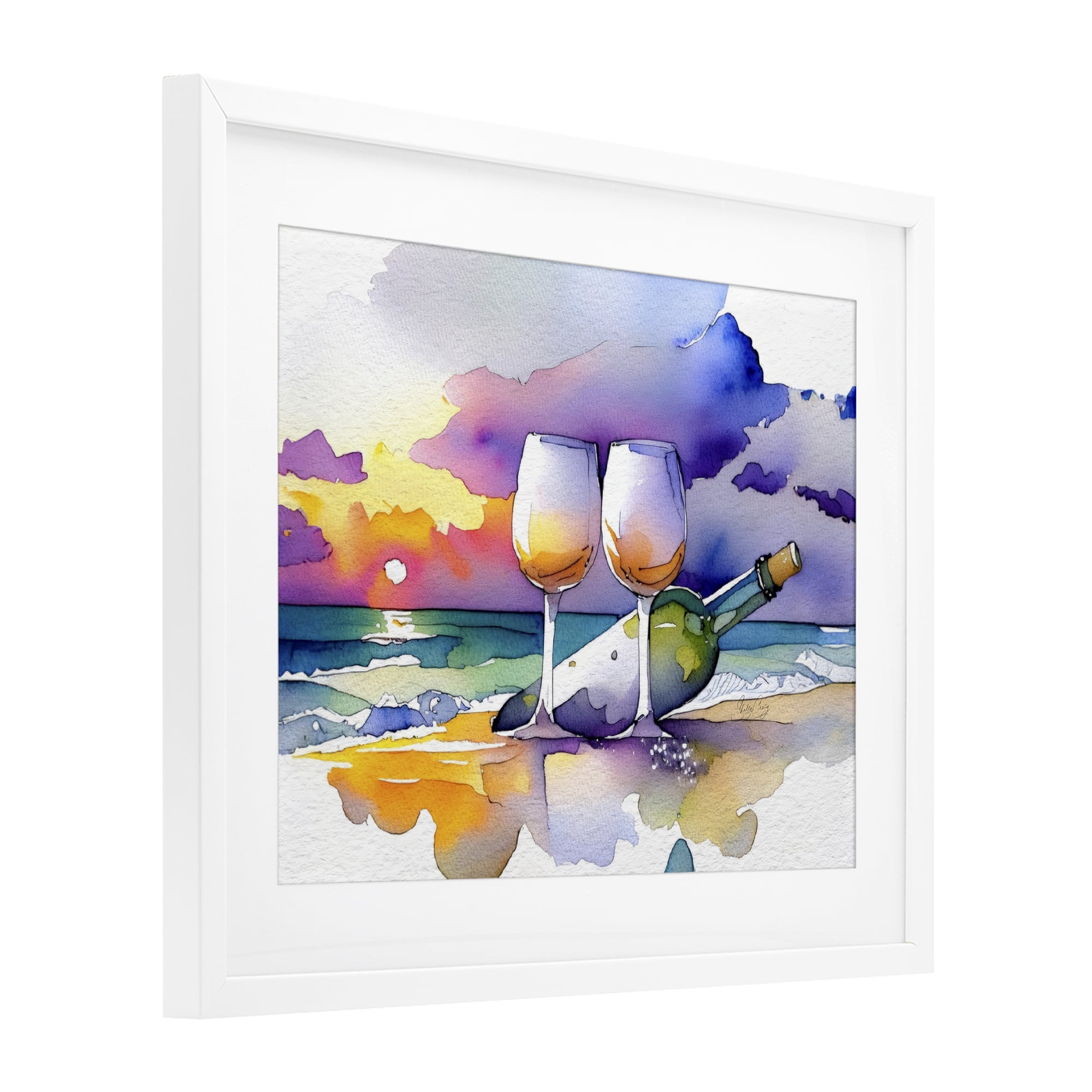 Stupell Industries Coastal Cheers with Wine White Framed Print Under Glass, design by Shelly Craig