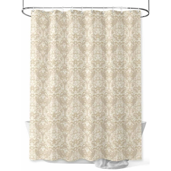 Fsddascl Beige Baroque Shower Curtain Set - Small 36" x 72" Washable Bathtub Curtain with 12 Hooks, Retro Farmhouse Abstract Scroll Floral Waterproof Fabric Stall Shower Curtains for Bathroom