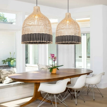 

Rattan Pendant Light for Kitchen Island Wicker Hanging Ceiling Lights Chandelier Handmade Woven Lampshade for Living Room Bedroom