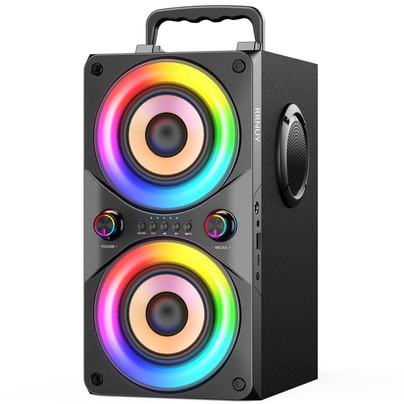 RRNUY Haut-Parleur Bluetooth 100W Portable Grand Puissant Basses Profondes Son Fort Boombox Sans Fil avec Caisson de Basses Lumières TWS LED DSP Grands Haut-Parleurs en Bois pour