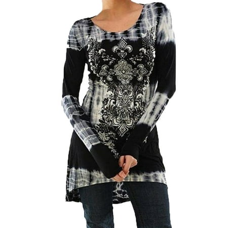 - JustVH Women's Floral Printed Long Sleeve Tunic Tops Splice Knitted Shirts Blouse