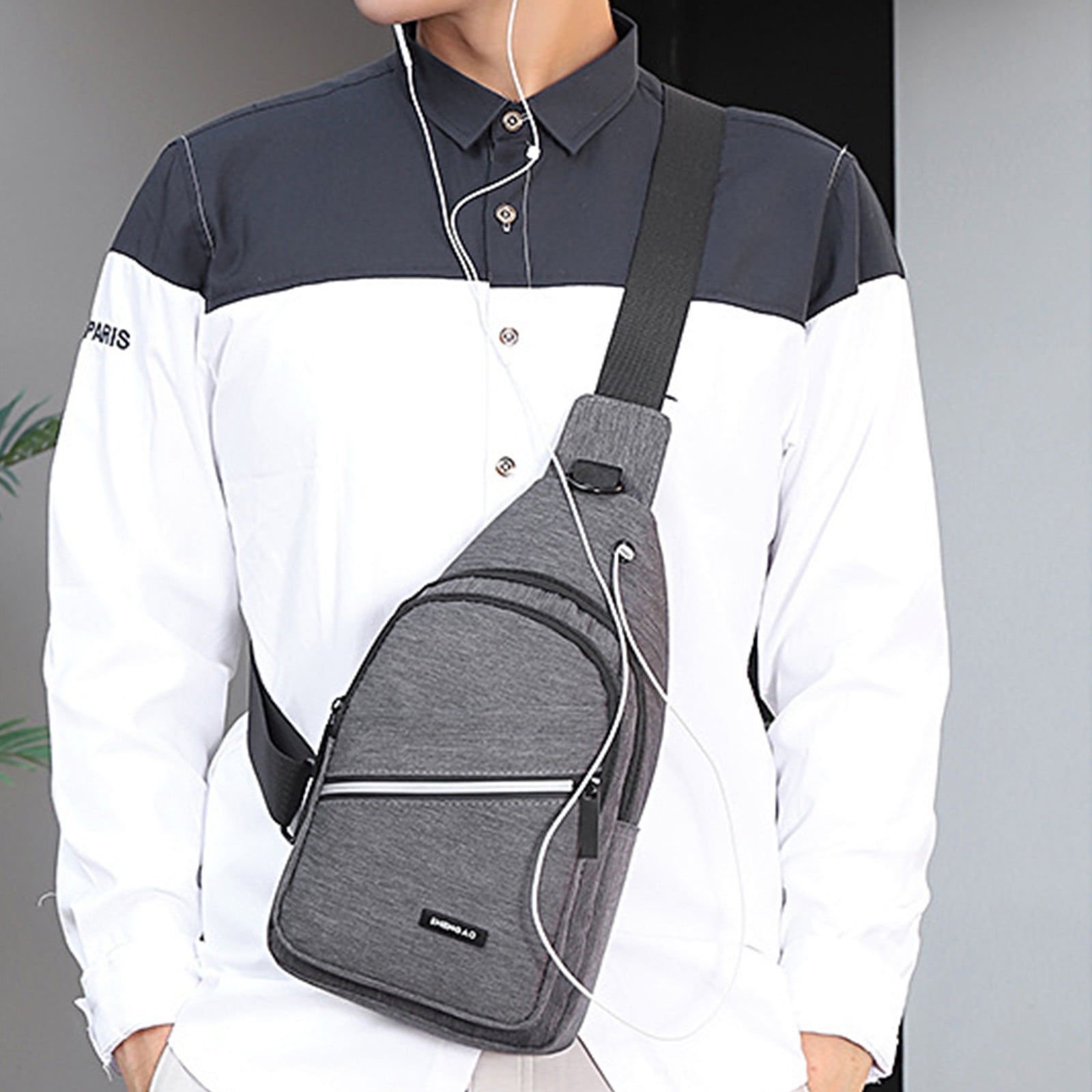 EJWQWQE Small Sling Bag Crossbody Chest Shoulder Water Resistant Sling  Purse One Strap Travel Bag For Men Women Boys With Earphone Hole