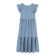 thumbnail image 4 of Atogsazn Girls Tiered Ruffle Dress Children's Plaid Round Neck Maxi Dresses Beach Holiday Vacation Sundress 11-Blue 8-9 Years, 4 of 5