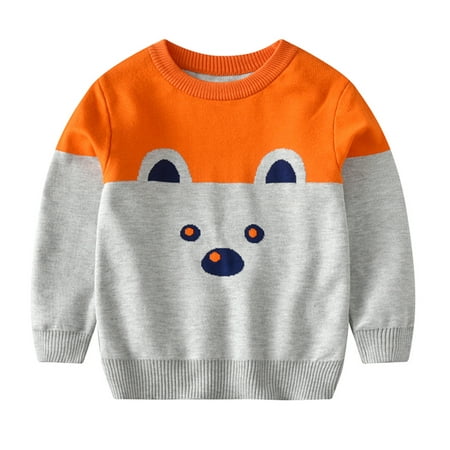 

LBECLEY Girls Pullover Sweatshirt Toddler Boys Girls Patchwork Colour Cartoon Bear Print Sweater Long Sleeve Warm Knitted Pullover Knitwear Tops Sweater Girls Pajamas 16 Shorts Grey 140
