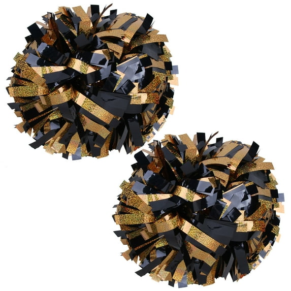 Holographic Cheer Pom Poms Cheerleading Cheerleader Gear 2 piece 1 pair(Black/Gold)