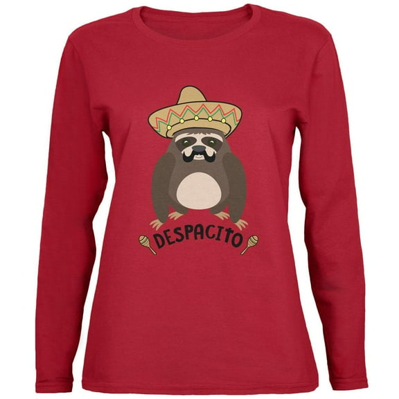 Despacito Means Slowly Funny Sloth Pun Womens Long Sleeve T Shirt Red 2XL