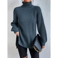 thumbnail image 2 of EYIIYE Chandail d'Automne Hiver pour Femmes à Manches Longues Col Roulé Tricoté chandail Couleur Unie Ourlet Fendu Long Tricoté Ample Décontracté Confortable, 2 of 8