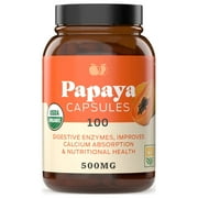 Organic Papaya Enzyme Capsules - 500mg, 100 Vegan Pills for Digestion & Immunity Support