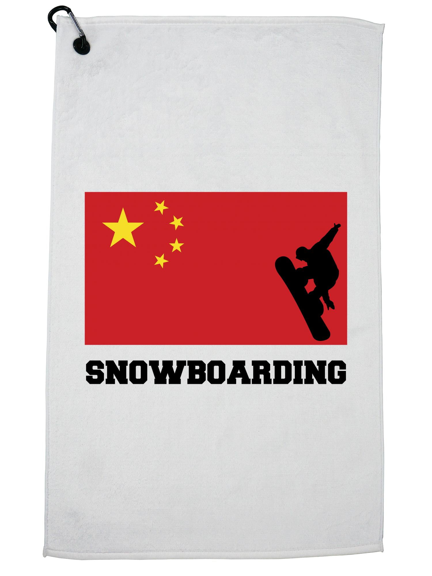 China Olympic Snowboarding Flag Silhouette Golf Towel with Carabiner Clip by Hollywood Thread
