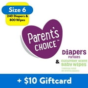[$10 Savings] Parent's Choice Mega Box Diapers Size 6, 240 count with Parent's Choice Baby Wipes, Cucumber, 800ct