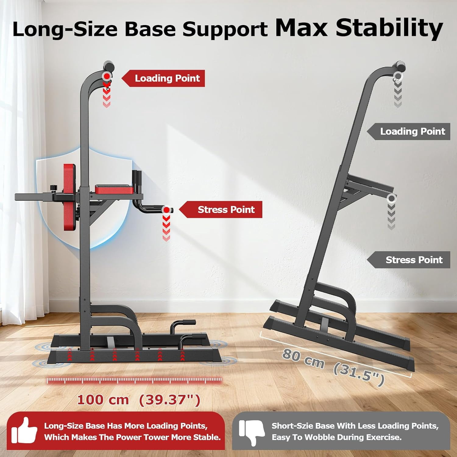 LNOW Adjustable Power Tower 480lbs Max Weight Multifunction Body Champ Dip Station Pull up Bar Power Rack for Home Gym Strength Training Workout Equipment