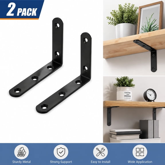 Mifelio 2Pack Shelf Bracket, L Shape Angle Bracket, Wall Mount Shelf Support, Right Corner Brace, Heavy Duty Shelf Support Brackets for Home Storage, #01