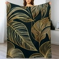 thumbnail image 3 of nygtbtfer Green Gold Palm Leaves Flannel Fleece Throw Blanket for Sofa Couch Print Plush Blanket Botanical Nature Theme White, 3 of 6