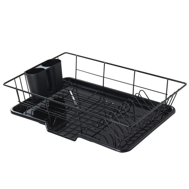 Juego de escurridor de platos de 3 piezas que ahorra espacio, organizador de cocina eficiente para secado y almacenamiento rápido, incluye soporte para cubiertos y escurridor