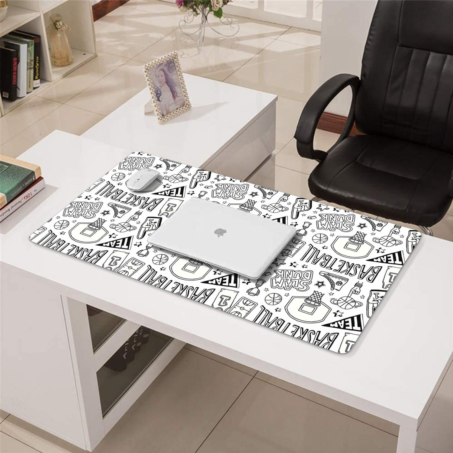Long Mouse Pads for Desk,Basketball Doodle Pattern Desk Mats on Top Of Desks, Desk Mouse Pad Extra Large with 3mm Non-Slip Base and Stitched Edge for Gaming,Office,Work,Home 31.5"x15.7"