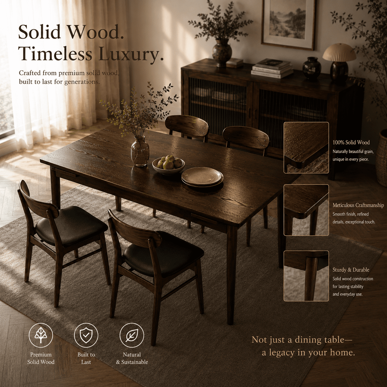 Extendable Dining Table with Solid Wood Construction and Expandable Design, Kitchen Table and Gathering Table for 4-10 People, 47.2 to 63 Inch, Walnut
